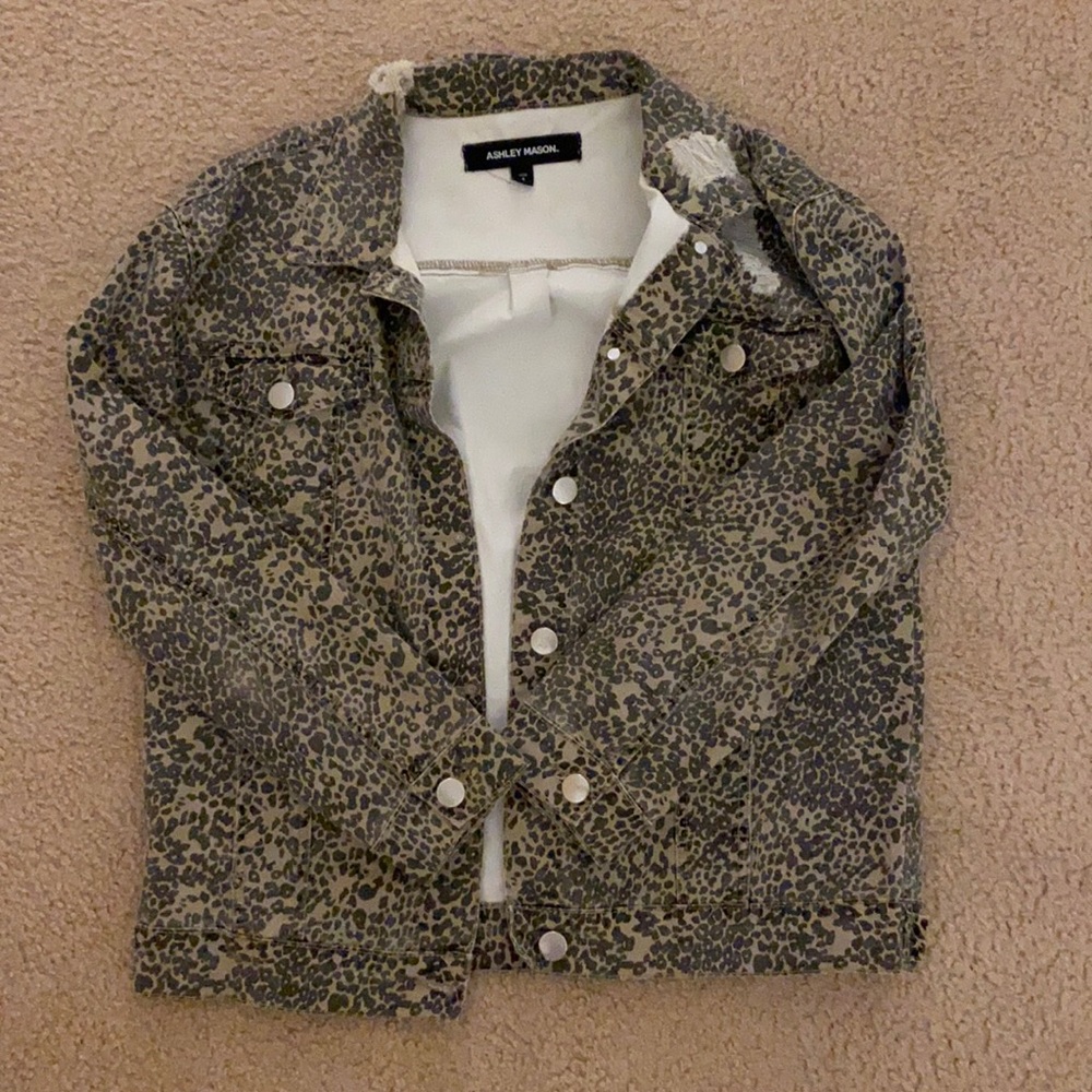 Ashley mason leopard print denim jacket